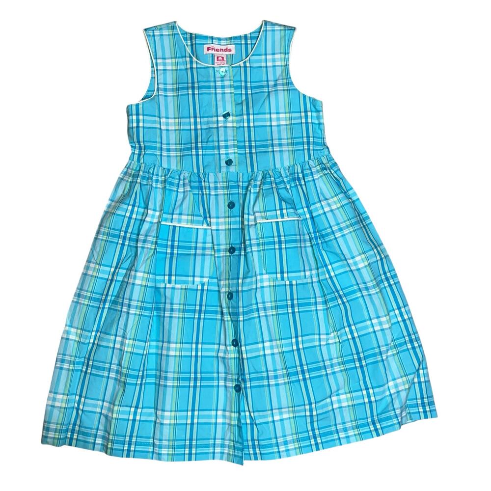 Vintage Just Friends cotton blue plaid sleeveless  dress pockets retro girls  5